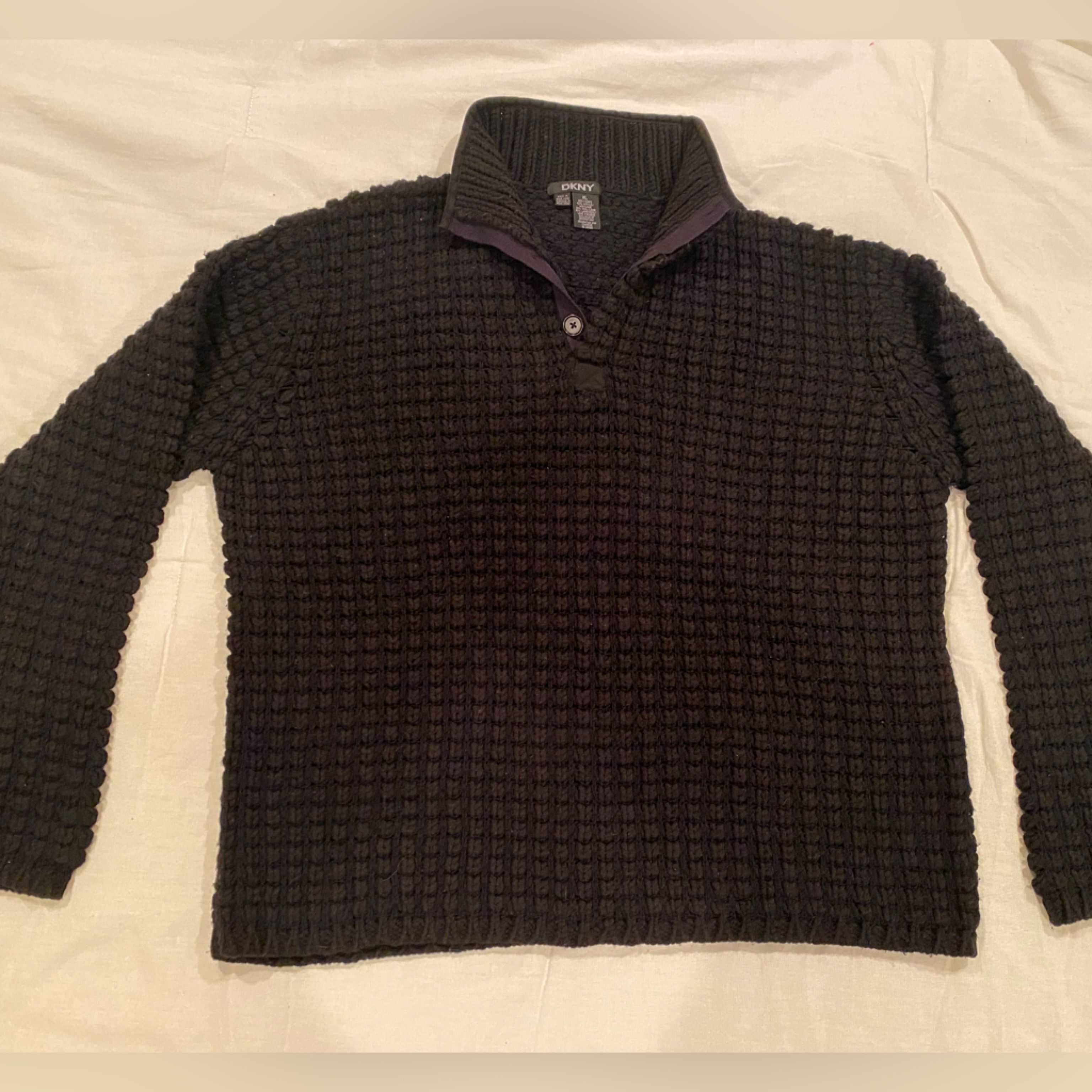 Dkny Chunky Jet Black Sweater Size Xl Unisex